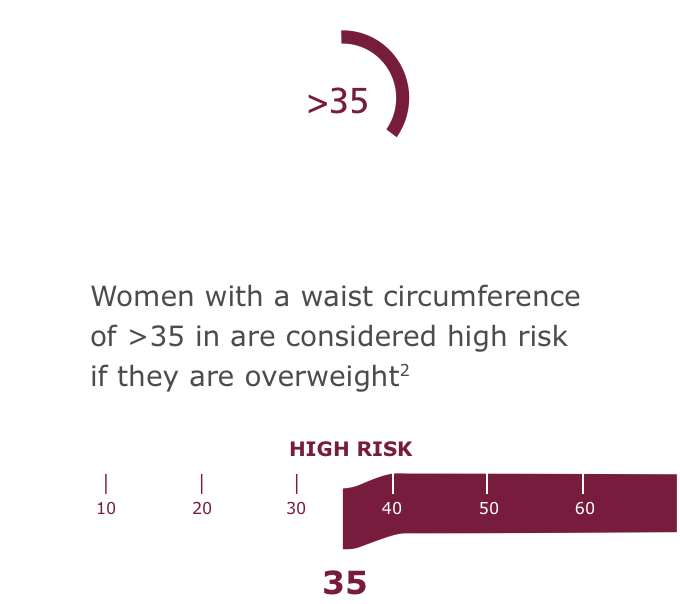 Female Info Women with a waist circumference of >35 inches are considered high risk if they are overweight2